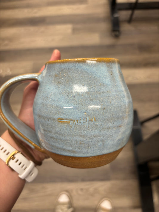 “Grace” Opal Blue Mug with “grateful” stamps ~16oz