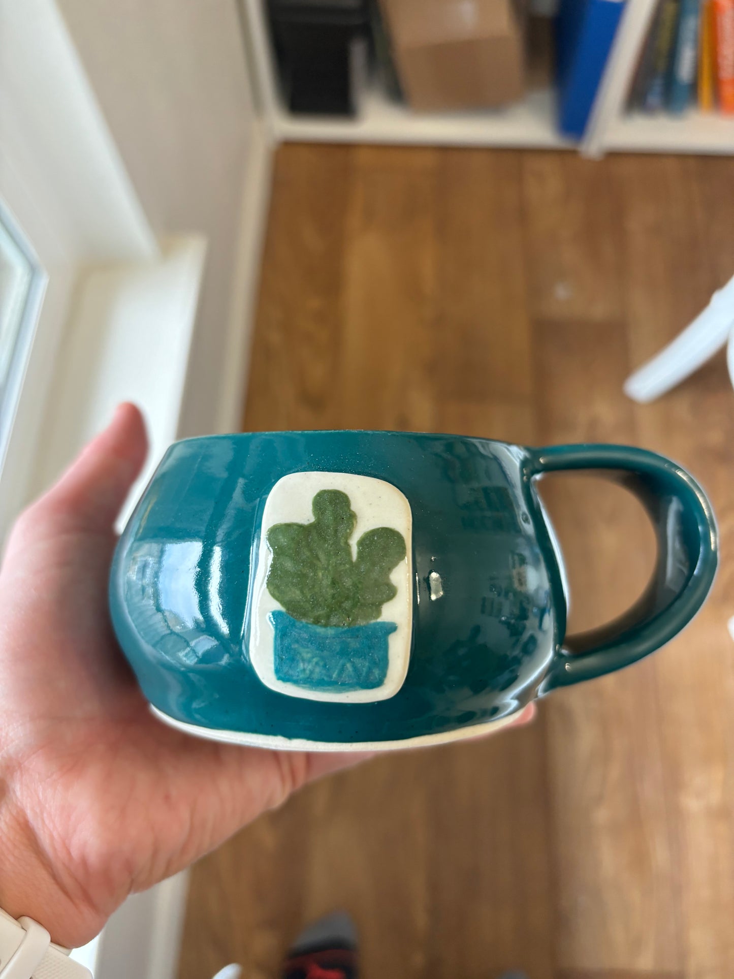 “Sprout” Teal Mug with Houseplants ~10oz