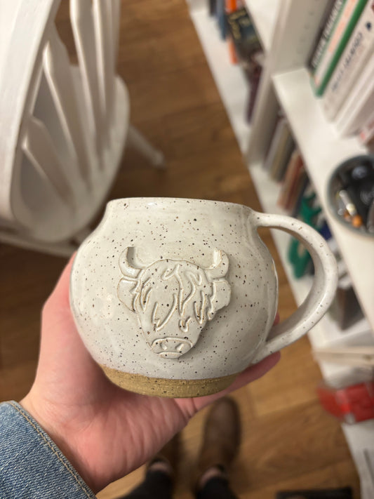 “Clarabelle” Highland Cow Mug - Speckled White
