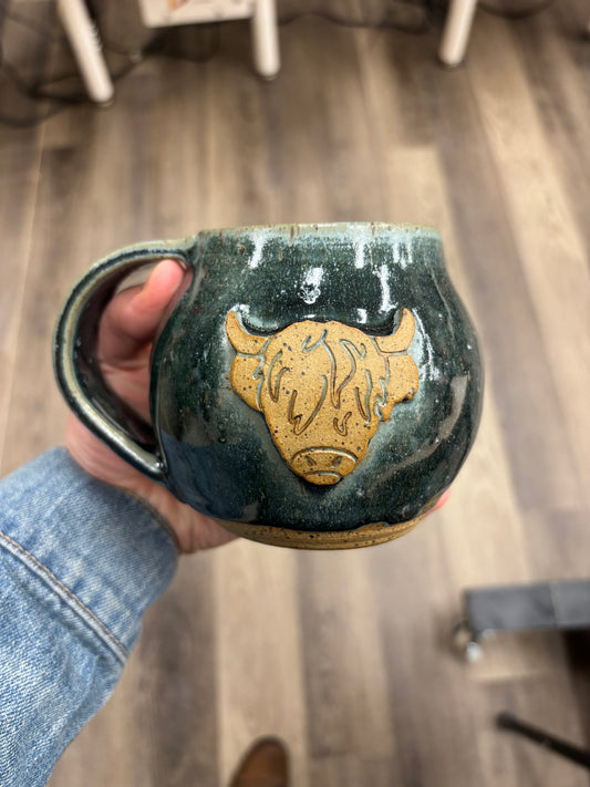 “Bessie” Highland Cow Mug - Steel Blue