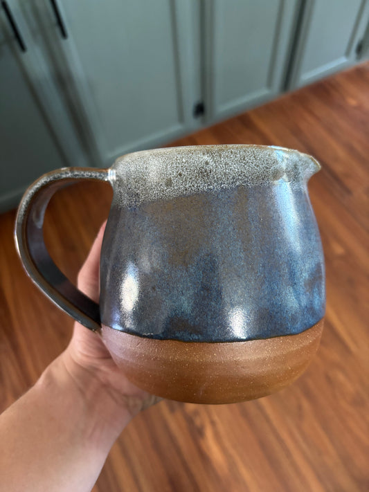 Farmhouse Pitcher - Azure Blue with “Milk Froth” Rim