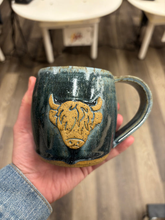 “Beau” Highland Cow Mug - Steel Blue