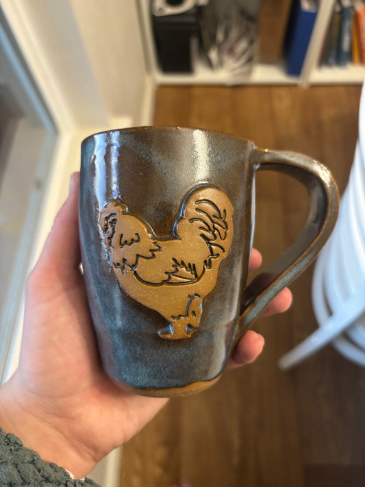 “Eleanor May” Azure & Brown Chicken Mug