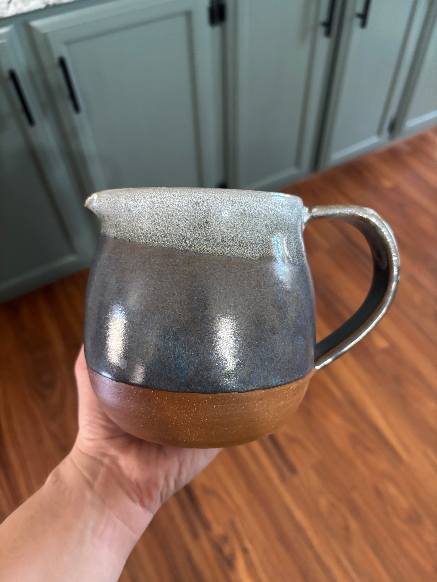 Farmhouse Pitcher - Azure Blue with “Milk Froth” Rim